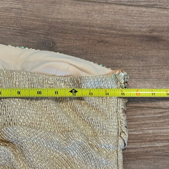 Cache Gold Shimmer One-Shoulder Jeweled Evening Dress Size 4 - Picture 7 of 8